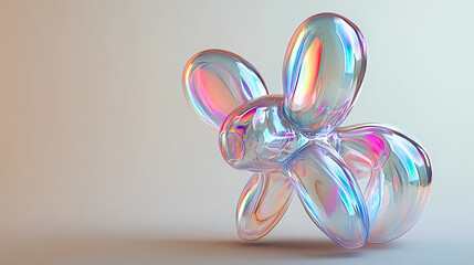 A surreal balloon animal sculpture made from translucent material, floating against a neutral backdrop, generative ai. Surreal Translucent Creatures. Illustration