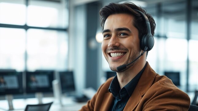 Friendly Call Center Agent with a Professional Headset. Generative AI