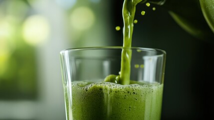 Refreshing Green Smoothie Pouring into Glass