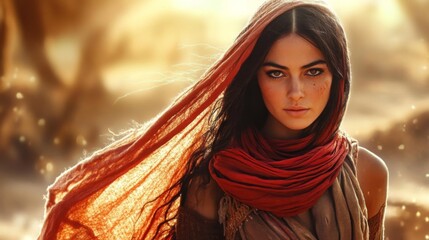 A captivating portrayal of Rahab in the biblical narrative, with a focus on the scarlet cord. 