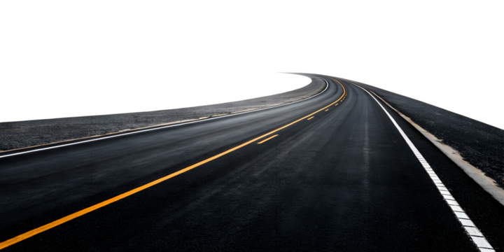 Road bending into a foggy horizon at sunset