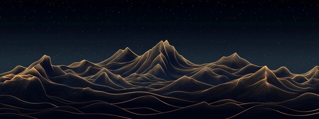 Elegant hand-drawn vector art of mountains with gold lines.