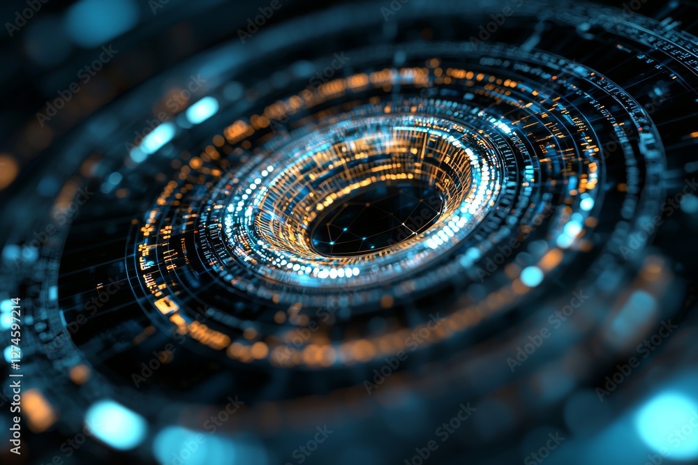 Poster a futuristic network and technology concept is represented by a creative glowing coding big data int