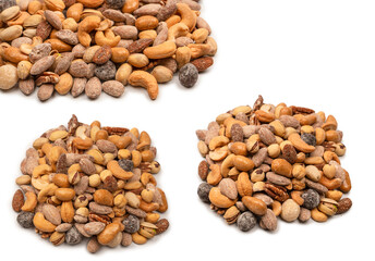 A group of almonds, pistachios, walnuts, macadamia, cashews.