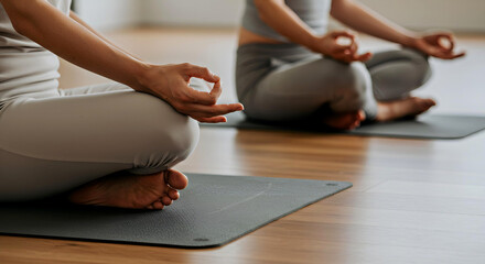 Women Practicing Yoga Meditation at Home