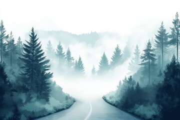 Foggy Forest Road Illustration
