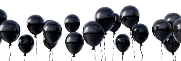 Black balloon background copy space transparent PNG, isolated background cutout. Floating balloons festive, celebration, party, birthday graphic element