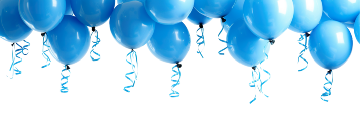 Baby blue balloon background copy space transparent PNG, isolated background cutout. Floating balloons festive, celebration, party, birthday, baby boy gender reveal graphic element