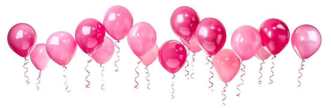 Pink balloon background copy space transparent PNG, isolated background cutout. Floating balloons festive, celebration, party, birthday, baby girl gender reveal graphic element