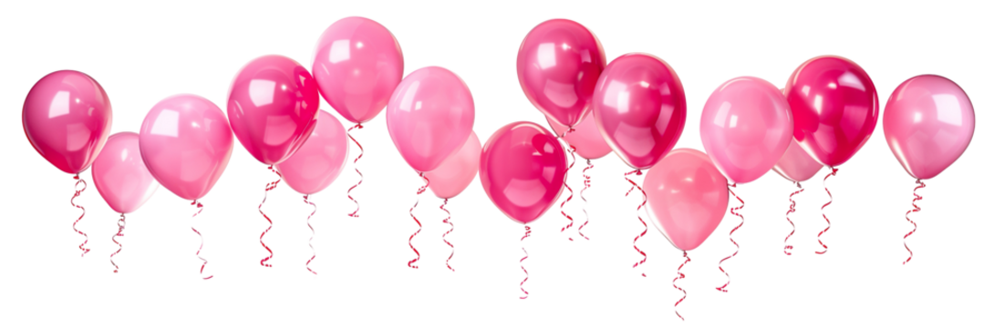 Pink balloon background copy space transparent PNG, isolated background cutout. Floating balloons festive, celebration, party, birthday, baby girl gender reveal graphic element
