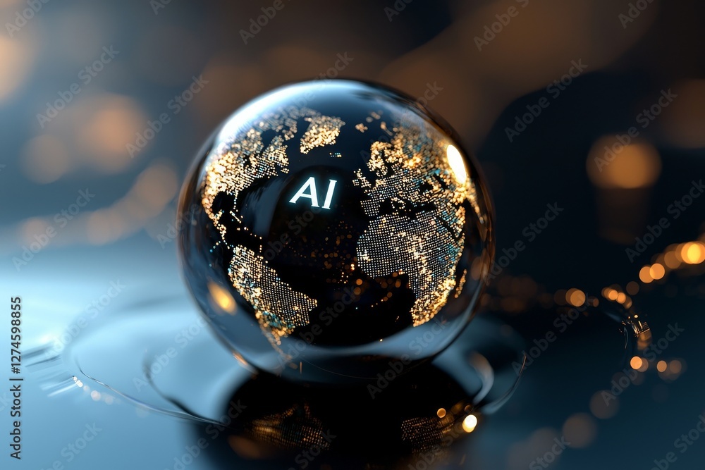 Poster a globe representing abstract ai is set against a dark backdrop, symbolizing stock and metaverse con