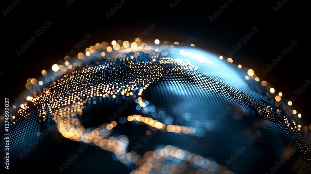 Poster design of a futuristic vr head-up display with an orbital global network 3d rendering graphic, inclu