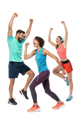 Naklejka premium Three friends celebrating fitness success together