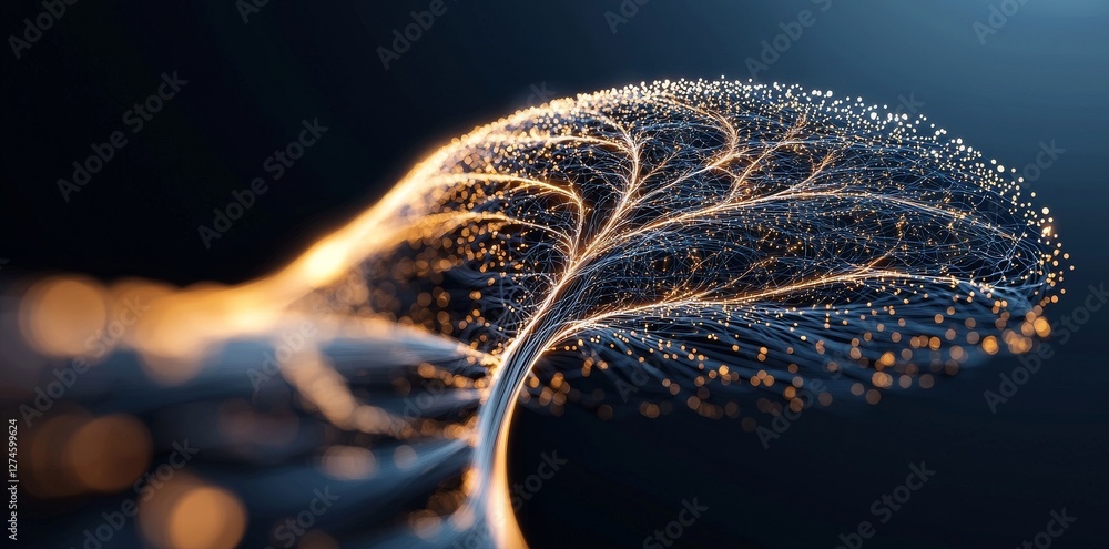 Poster the concept of network, technology, and database is represented by a 3d rendering of a glowing digit