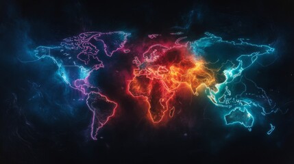 World divided into vibrant color-coded zones representing different regions and themes