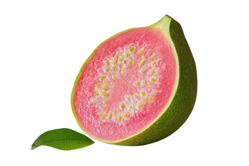 Vibrant pink guava half showcasing its unique texture against a minimalist backdrop isolated on transparent background
