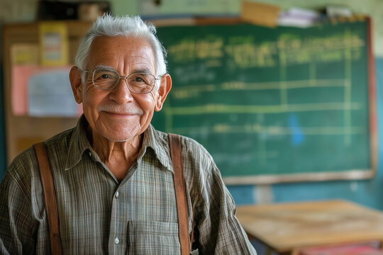 Feliz profesor senior se encuentra en el aula