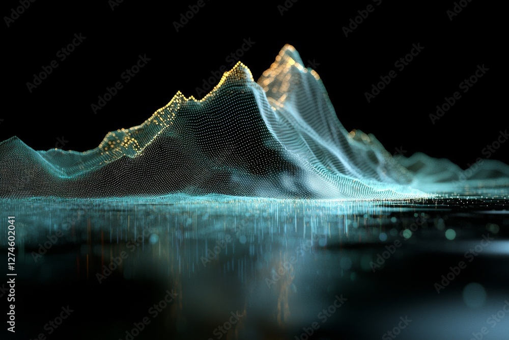 Poster a background featuring an abstract landscape with integrated wireframe elements, representative of c
