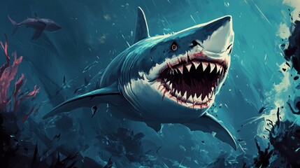 Great White Shark Digital Painting: A Terrifying Ocean Predator
