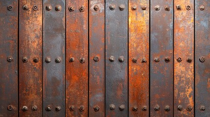 Fototapeta premium Rusted metal wall texture with corroded details, perfect for industrial backgrounds