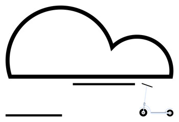 Black cloud outline and small scooter give focus to eco-friendly transportation, environmental consciousness, and urban efficiency. Ideal for sustainability, modern design, simplicity, clean energy