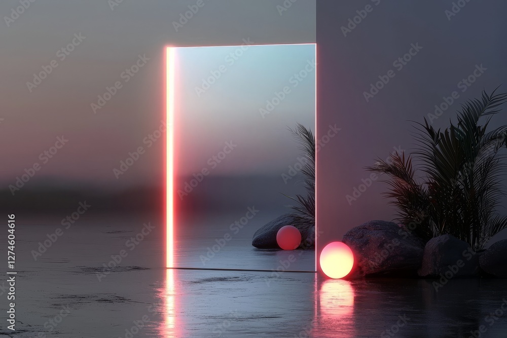 Poster stock image featuring futuristic computing technology set against a neon abstract background with ge