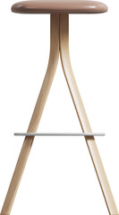 Side view of wooden and leather modern stool