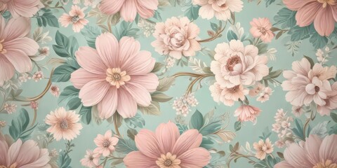 Fototapeta premium Swirly floral retro wallpaper with pastel colors and intricate patterns , garden, bohemian