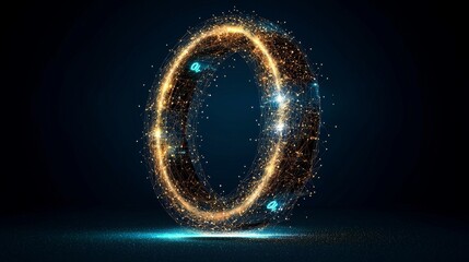 A global cryptocurrency blockchain business concept is represented by a polygon torus donut on a network hud background