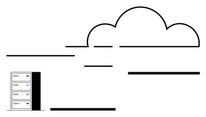 Server rack connected to a large abstract cloud, representing cloud computing, data storage, and networking. Ideal for technology, IT solutions, cloud services, data management, innovation
