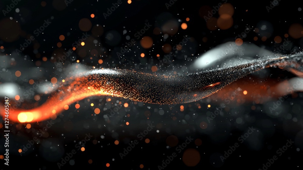 Poster a 3d illustration concept featuring red shimmering abstract energy particles as the background with 
