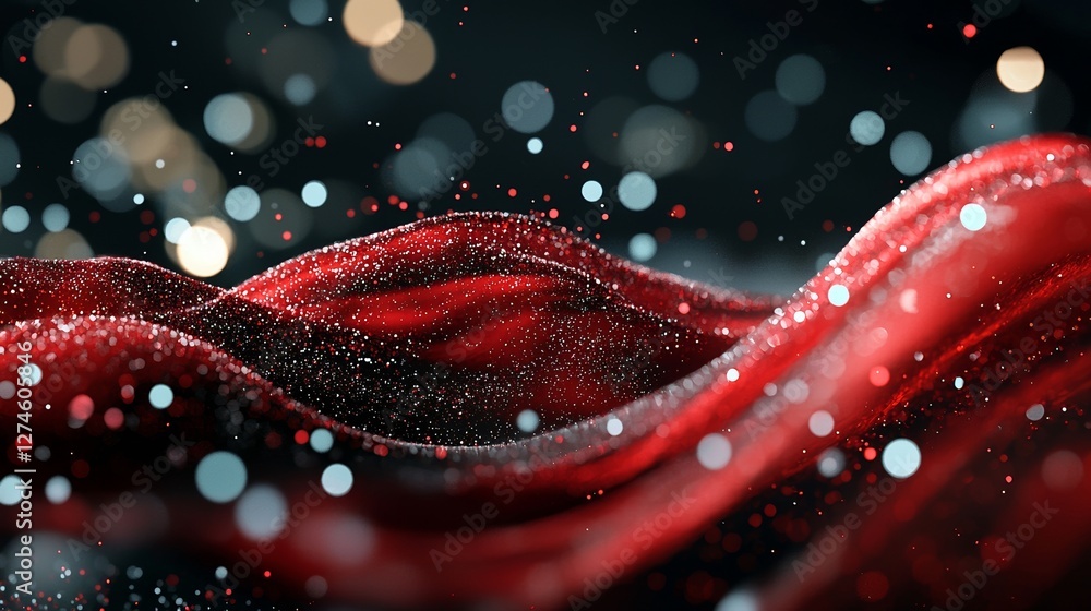 Poster red abstract energy particles serve as the background for a 3d illustration concept that overlays ri