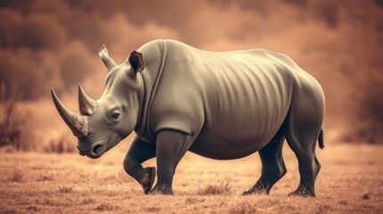 Fototapeta premium Majestic White Rhino in African Savanna Landscape