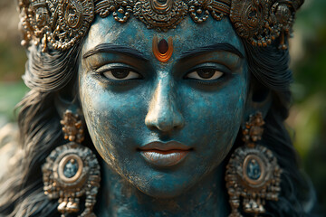 An intricately detailed statue of an Indian god, showcasing exquisite craftsmanship, cultural heritage, and deep spiritual significance. 