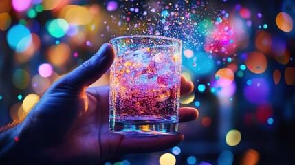 Vibrant Nightlife: A Sparkling Cocktail in Festive Lights