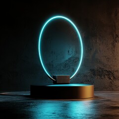 Abstract technology hud interface features hologram elements and neon lights, representing a circle of percent vitality through innovation in hi tech future design, stock
