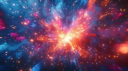 Fototapeta premium Colorful fireworks on a blue background.