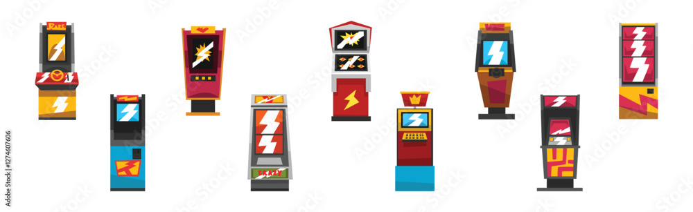 Poster amusement game machine and control panel vector set