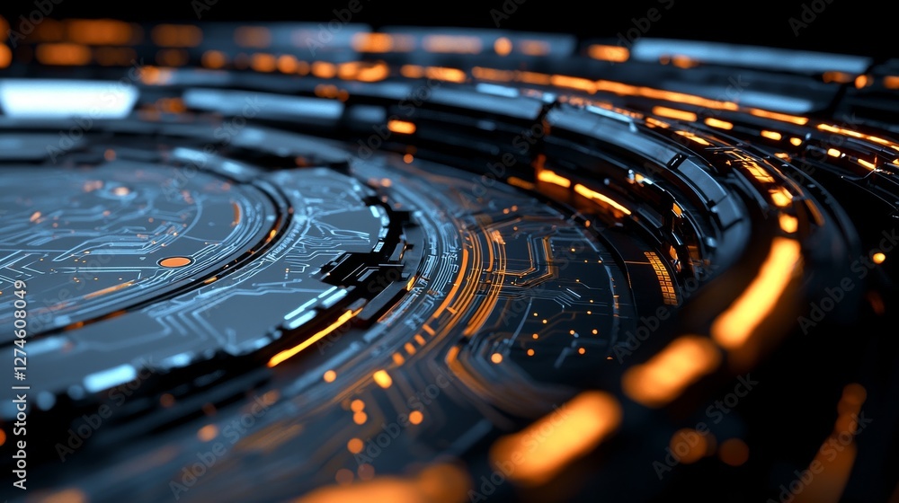 Poster a circuit on a chip processor is set against an abstract technology background
