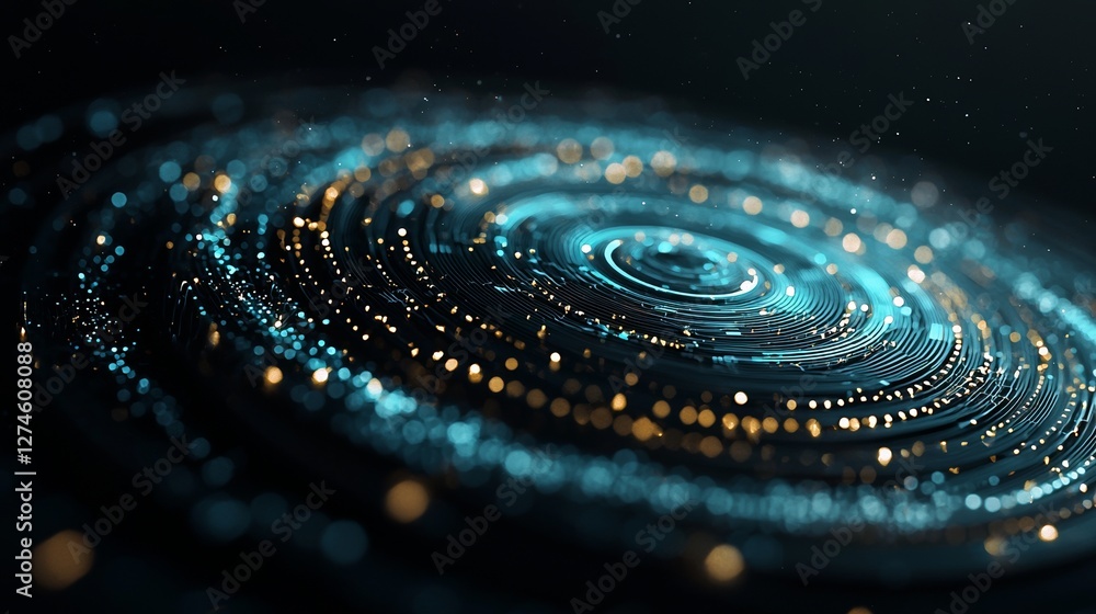 Poster blue digital circle and flowing arrows form futuristic hud elements on an abstract background, featu