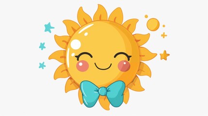 Adorable sun vector with a cute bow tie, looking dapper on a white background