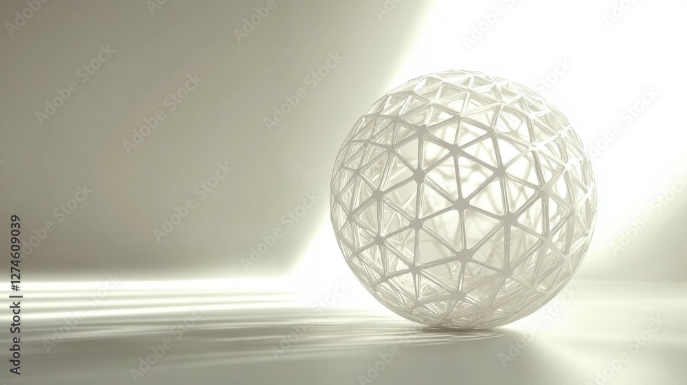 Poster futuristic geometric sphere on a white canvas: 3d render of a modern design element