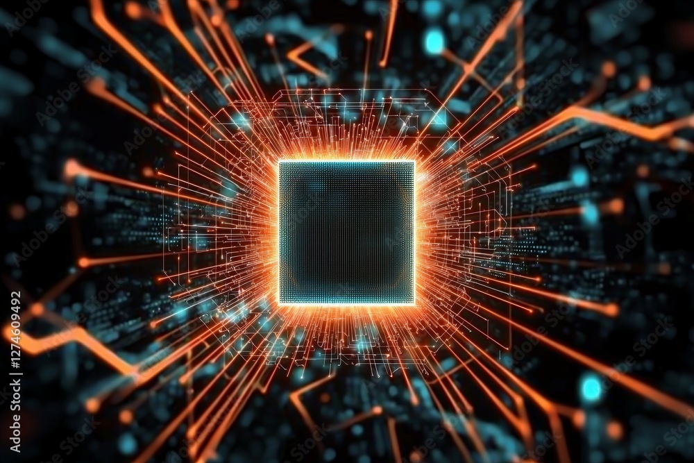 Poster stock features an abstract interface line on a futuristic technology background with an abstract the