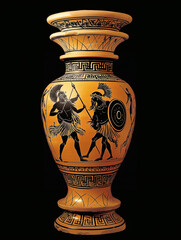 &Aacute;nfora griega antigua con figuras negras de guerreros