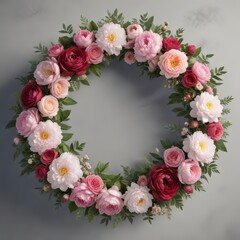 Romantic floral wreath with roses and peonies,  bouquet,  beauty