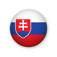 Fototapeta premium Realistic glossy button with flag of Slovakia. 3d vector element with shadow. For mobile apps, UI and web.