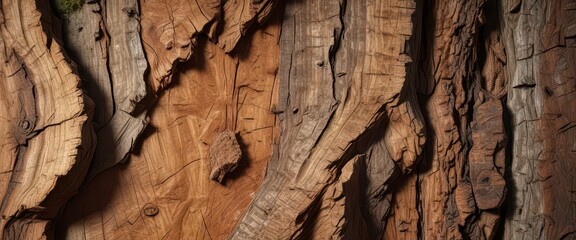 Rough bark texture with visible ridges and grooves on wooden background,  rustic,  wood grain