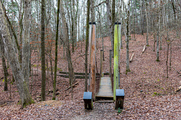 Hanging bridge on Falls Branch Trail at Lake Catherine State Park in Hot Springs Arkansas.