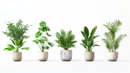 Obraz premium Exotic Tropical Flora Displayed in Pots against a Crisp White Backdrop