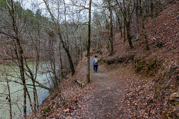 Fototapeta premium Hiking Falls Branch Trail at Lake Catherine State Park in Hot Springs Arkansas.